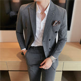Double Brewed Seersucker Suit Fall Winter Men's Suit Fashionable Wide Stripes