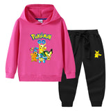 Children Pokemon Pikachu Hoodie & Pant Set Hooded Sweater Trousers Two-Piece Baby Cotton Sweater Suit