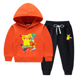 Children Pokemon Pikachu Hoodie & Pant Set Fleece Lined Padded Warm Keeping Winter Clothes Sweatershirt Suit
