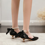 Nude Block Heel Sandals Pearl Chain High Heel Sandals