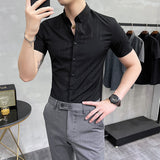 Men's Shirt Vertical Stripe Printed Slim-Fit Short-Sleeved Shirt