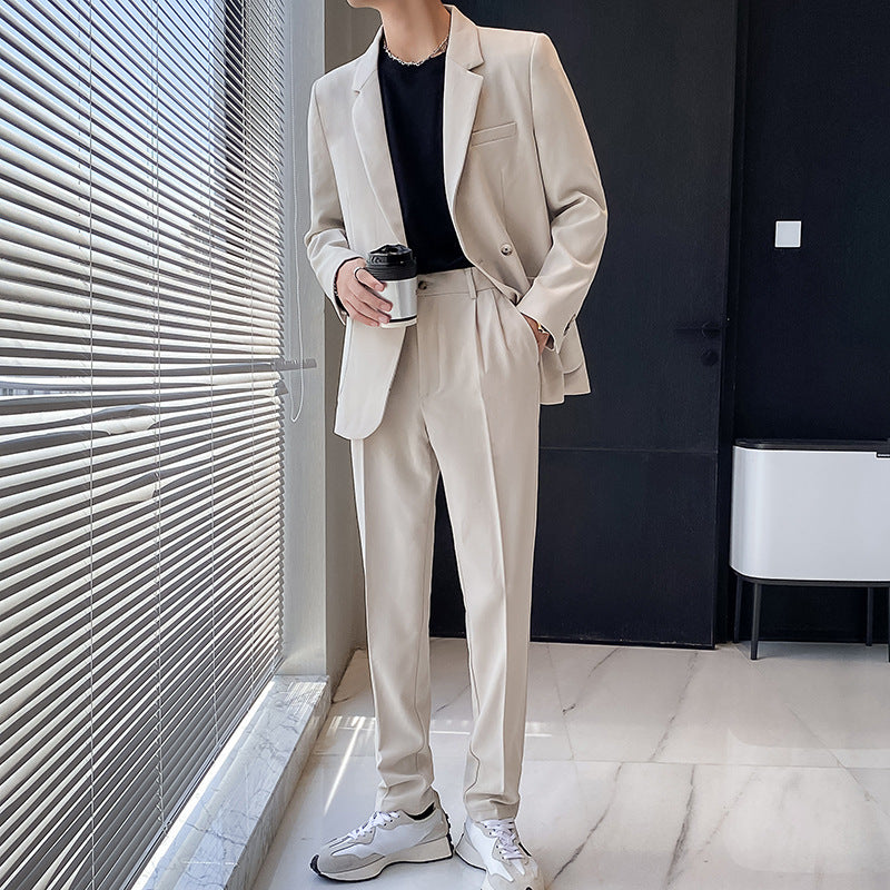 Double Brewed Seersucker Suit Men's Loose Solid Color Coat