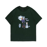 Men T Shirt Summer Casual Tops Men's Vintage Men's round Neck Short Sleeve Casual Loose Cartoon Dogs and Cats T-shirt