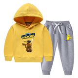 Children Pokemon Pikachu Hoodie & Pant Set Fleece Lined Padded Warm Keeping Winter Clothes Sweatershirt