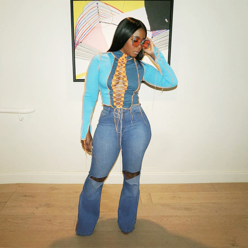 Women Plus Size Jeans Fashion Ripped Jean