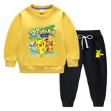 Children Pokemon Pikachu Hoodie & Pant Set Fleece Lined Padded Warm Keeping Winter Clothes Sweatershirt Suit