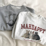 Harvard Sweatshirt Vintage Cartoon Print Loose Pullover Sweatershirt