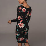 Women Summer Dresses Midi Dress Sexy V-neck Long Sleeve Printed Dress