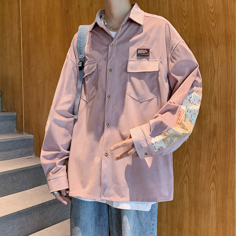 Corduroy Patch Jacket Autumn Corduroy Shirt Men's Baggy Coat Clothes
