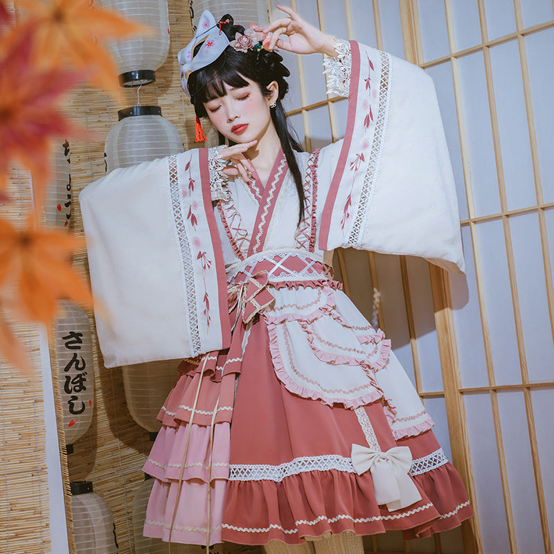Gothic Lolita Harajuku Style Clothing Japanese Style Lolita Dress Op Cross Collar Wide Sleeve Chinese Style Han Elements Dress