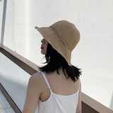 Straw Hat Handmade Straw Hat Female Woven Beach Sun Hat Bucket Hat