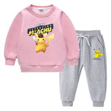 Children Pokemon Pikachu Hoodie & Pant Set Fleece Lined Padded Warm Keeping Winter Clothes Sweatershirt Suit