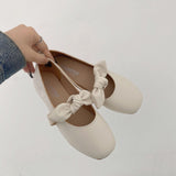 Nude Block Heel Sands Mary Jane Bow Leather Shoes