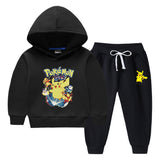 Children Pokemon Pikachu Hoodie & Pant Set Fleece Lined Padded Warm Keeping Winter Clothes