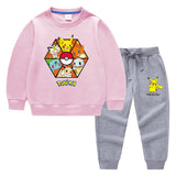 Children Pokemon Pikachu Hoodie & Pant Set Sweater Suit Solid Color Cotton Warm Trend