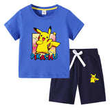 Children Pokemon Pikachu Tshirts & Shorts Cotton Children Short Sleeve Shorts Two Pieces
