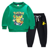 Children Pokemon Pikachu Hoodie & Pant Set Fleece Lined Padded Warm Keeping Winter Clothes Sweatershirt Suit Neutral