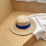 Straw Hat Raffia Flat-Top Cap Summer Sun Protection for Children Beach Straw Hat