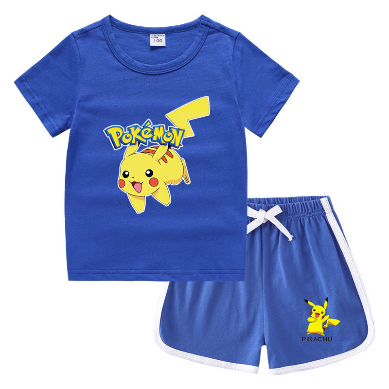Children Pokemon Pikachu Tshirts & Shorts Leisure Sports Suction Suit Neutral