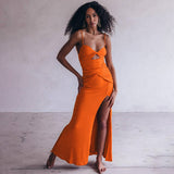 Music Festivals Rave Outfits Dress Summer Sexy Suspenders Slim-Fit Slit Hip-Wrapped Dress