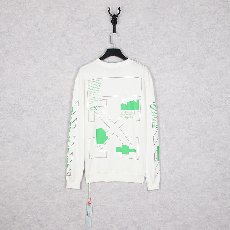 Off White Long Sleeve Round Neck Sweater Fall/Winter Crew Neck Pullover Sweatshirt