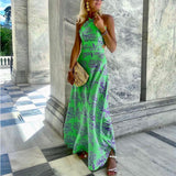 Women Dress Summer Sexy Slim Fit Backless Printed Long Dress