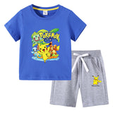 Children Pokemon Pikachu Tshirts & Shorts Cotton Short Sleeve Shorts Two Pieces Neutral