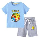 Children Pokemon Pikachu Tshirts & Shorts Cotton Short Sleeve Shorts Two Pieces