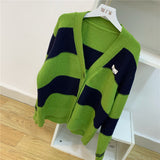 Preppy Aesthetic Outfits V-neck Striped Sweater Coat Women Autumn Cardigan Long Sleeve Top