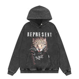 Present Hoodie Cheetah Print Distressed Retro Hooded Sweatshirt