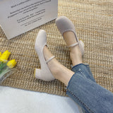 Nude Block Heel Sandals Mary Jane Shoes Women's Vintage High Heels