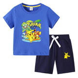 Children Pokemon Pikachu Tshirts & Shorts Cotton Short Sleeve Shorts Two Pieces Neutral