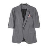 Men Trousers Slim Fit Mid-Sleeve Suit Two-Piece Set