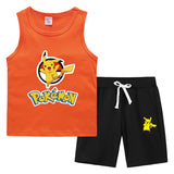 Children Pokemon Pikachu Tshirts & Shorts Summer Vest Middle Pants Sports Casual Bottoming Shirt Sleeveless Two Pieces