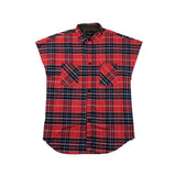 Mens Flannel Jacket Fog 6Th Stand Collar Flannel Plaid Loose Sleeveless Jacket Short-Sleeved Shirt
