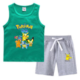 Children Pokemon Pikachu Tshirts & Shorts Vest Middle Pants Sports Casual Thin Two Pieces