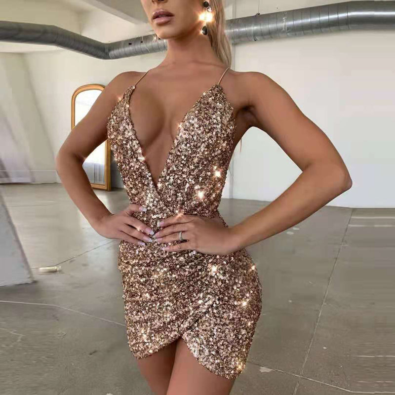 Nina Parker Dresses Sexy Sheath Backless Sequins Dress