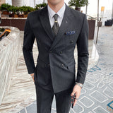 Double Brewed Seersucker Suit Autumn Men's Suit Slim Striped