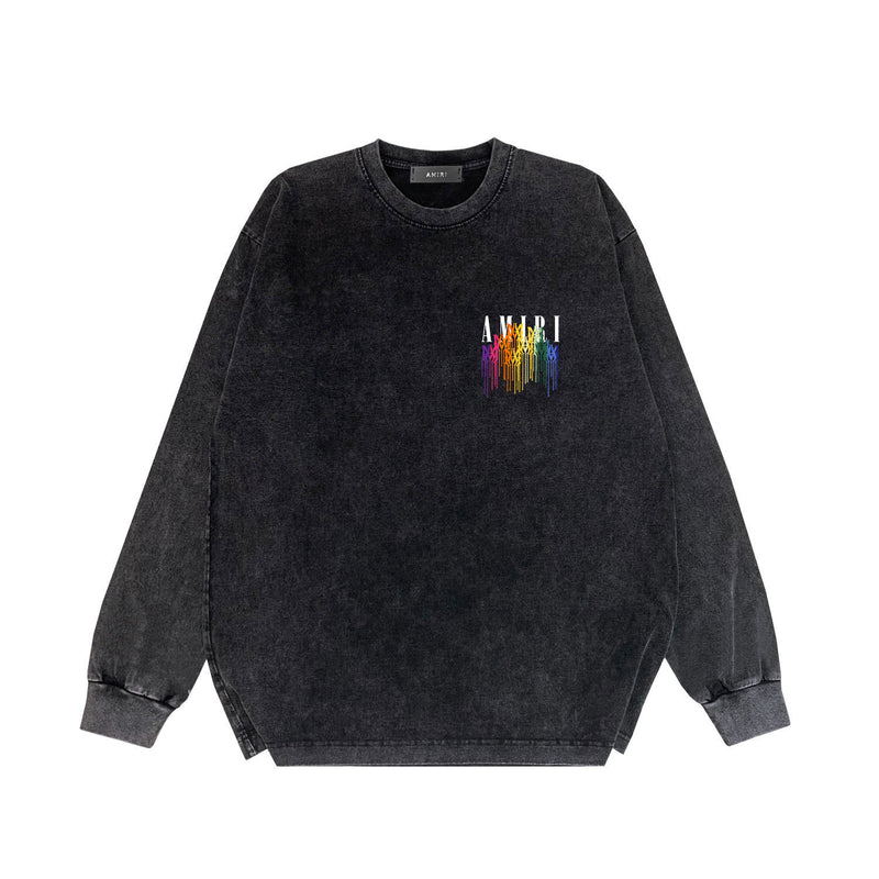 Amiri Long Sleeve T-Shirt Fashion Brand Washed and Worn Retro Long Sleeve T-shirt