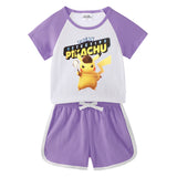 Children Pokemon Pikachu Tshirts & Shorts Short-Sleeved T-shirt Shorts Two-Piece Sports Neutral