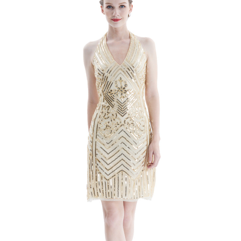 The Great Gatsby Daisy Dress Sexy Sequined Dress Halter Short Skirt Dress