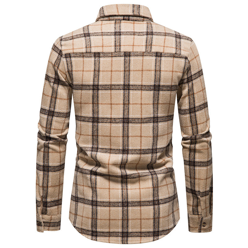 Mens Flannel Jacket Men's Thickened Warm Woolen Flannel Casual Shirt
