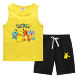 Children Pokemon Pikachu Tshirts & Shorts Vest Middle Pants Sports Casual Bottoming Shirt Two Pieces