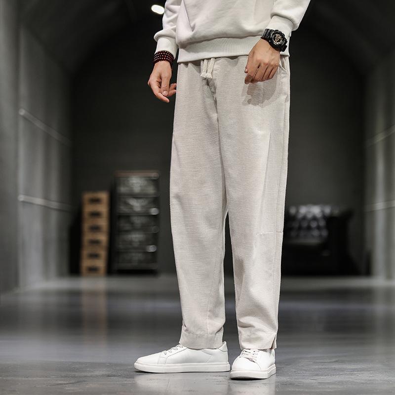 Linen Pants Straight Leg Pants Men's Large Size Spring and Summer Men's Loose Casual