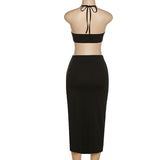 Women Top & Skirt 2 Piece Set Summer Backless Underwaist Sheath Skirt Suit