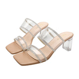Nude Block Heel Sandals Summer Transparent Strap Sandals
