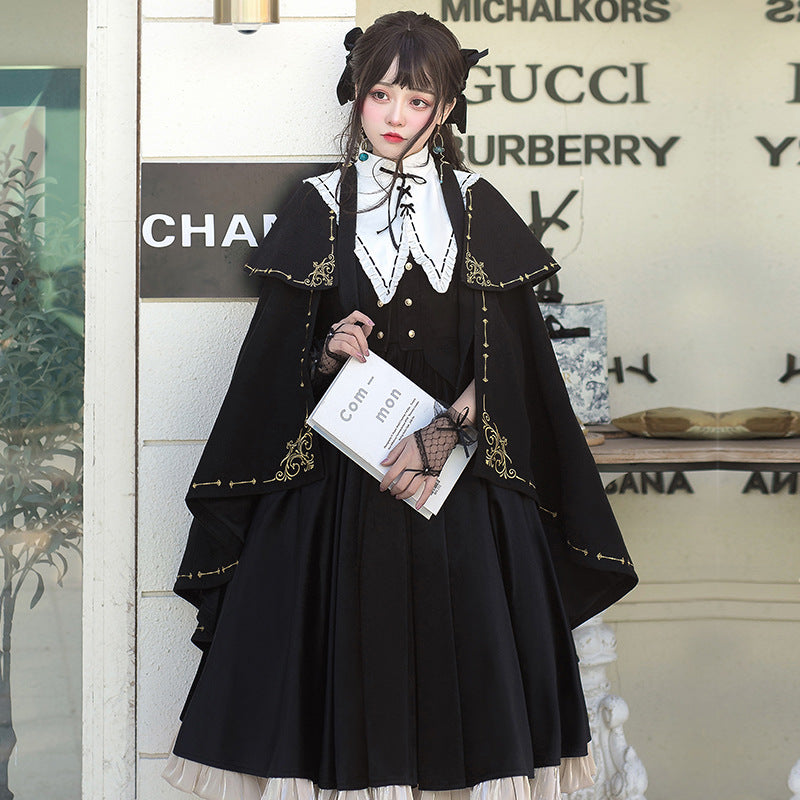 Gothic Lolita Harajuku Style Clothing Lolita Autumn and Winter Cloak Thorn Gold Cloak Preppy Style