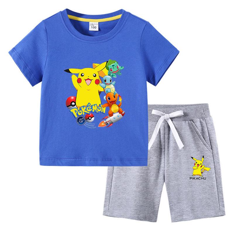 Children Pokemon Pikachu Tshirts & Shorts Short Sleeve Shorts Suit Leisure Sports Neutral