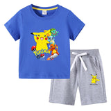Children Pokemon Pikachu Tshirts & Shorts Short Sleeve Shorts Suit Leisure Sports Neutral