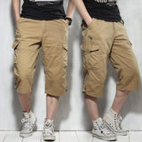 Men's Capris Pants below the Knee Shorts Summer Men's Oversized Cargo Pants Cotton Shorts